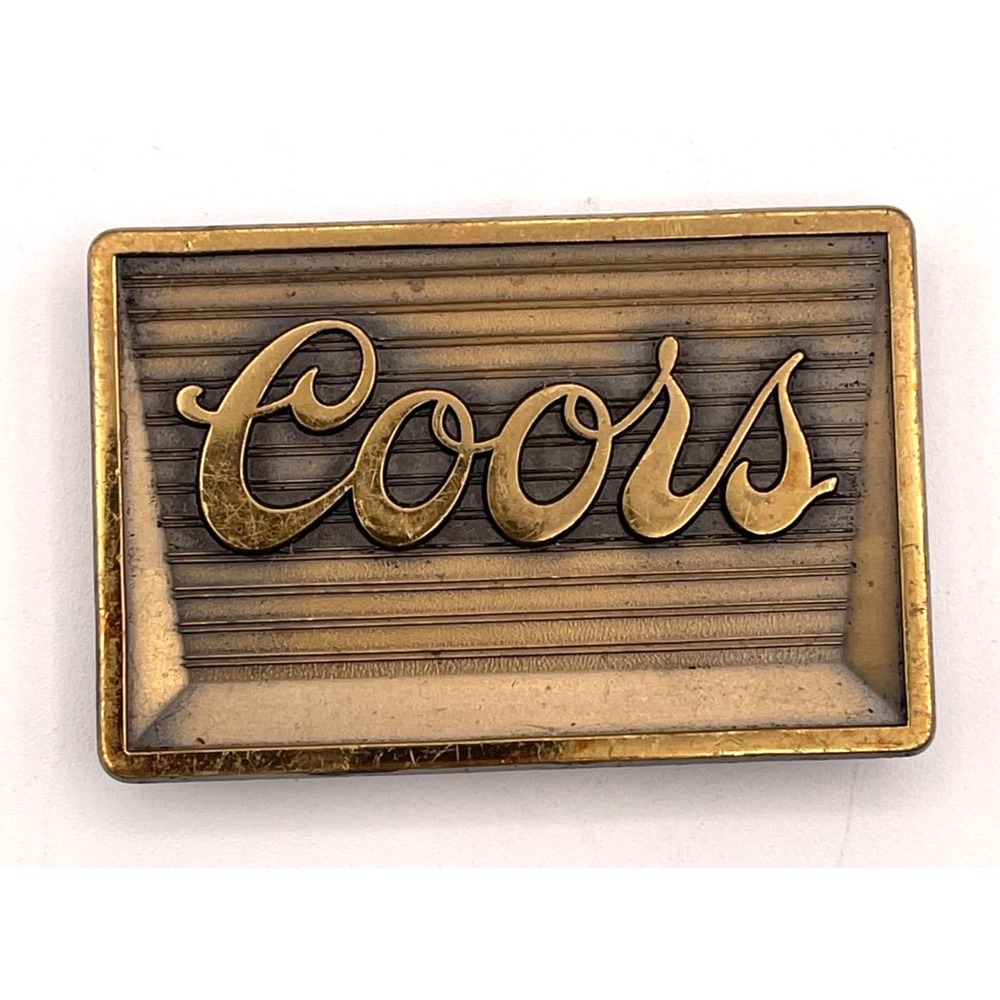 Vintage 1970s 1980s Coors Beer Belt Buckle Solid Brass Logo Breweriana Squared